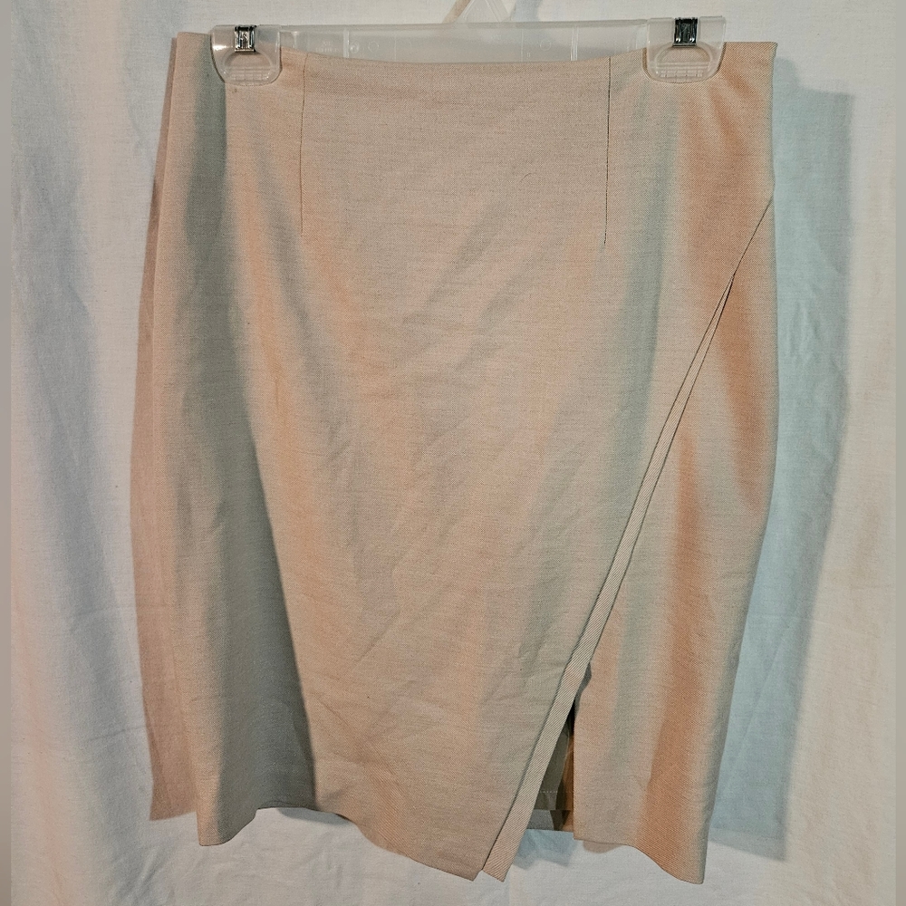 White House Black Market Faux Wrap Lined Tan Knee Length  Skirt Size 4